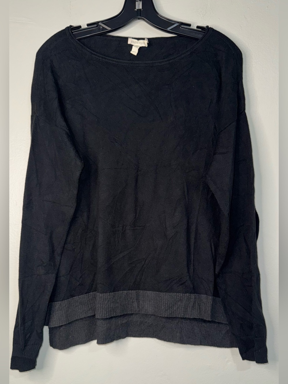 Eileen Fisher Black Layered-Hem Lightweight Knit Sweater